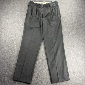 Alan Flusser Dress Pants 34x32 Black Chino Pleated Golf Golfer Trouser Stretch